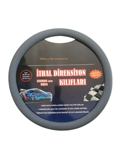 Direksiyon Kılıfı Silikon Esnek Kaymaz Geçmeli 36-40 cm Universal Gri