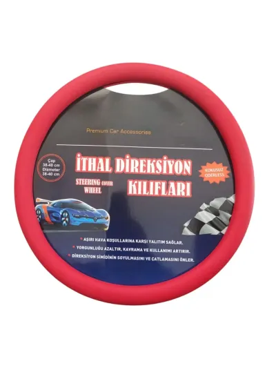 Direksiyon Kılıfı Silikon Esnek Kaymaz Geçmeli 36-40 cm Universal Kırmızı