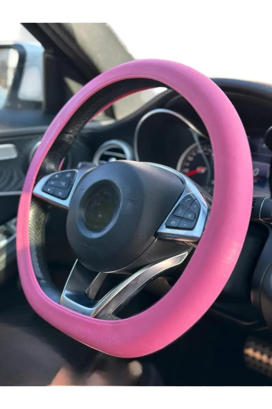 Direksiyon Kılıfı Silikon Esnek Kaymaz Geçmeli 36-40 cm Universal Pembe