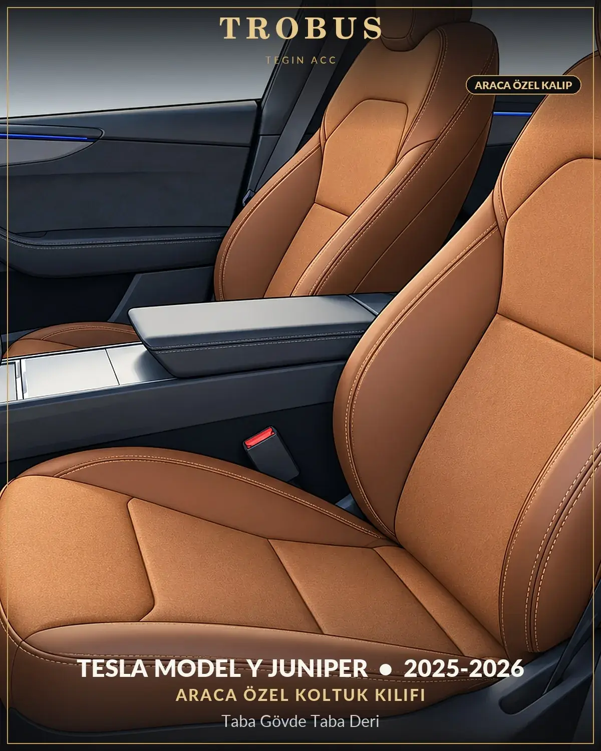 Tesla Model Y Juniper 2025-2026 Araca Özel Koltuk Kılıfı Taba Gövde Taba Deri (1)