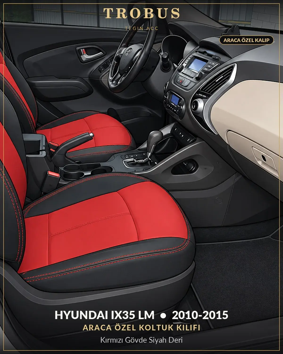 Hyundai ix35 LM 2010-2015 Araca Özel Koltuk Kılıfı Kırmızı Gövde Siyah Deri (1)