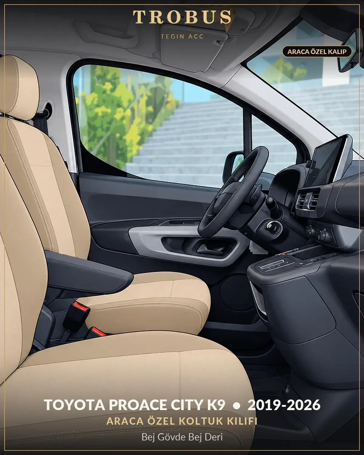 Toyota Proace City K9 2019-2026 Araca Özel Koltuk Kılıfı Bej Gövde Bej Deri (1)