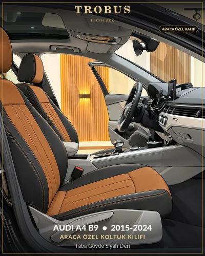 Audi A4 B9 2015-2024 Araca Özel Koltuk Kılıfı Taba Gövde Siyah Deri