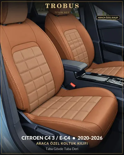 Citroen C4 3 / e-C4 2020-2026 Araca Özel Koltuk Kılıfı Taba Gövde Taba Deri