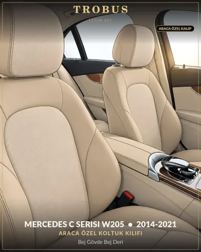 Mercedes C Serisi W205 2014-2021 Araca Özel Koltuk Kılıfı Bej Gövde Bej Deri