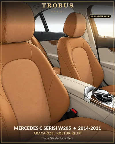 Mercedes C Serisi W205 2014-2021 Araca Özel Koltuk Kılıfı Taba Gövde Taba Deri