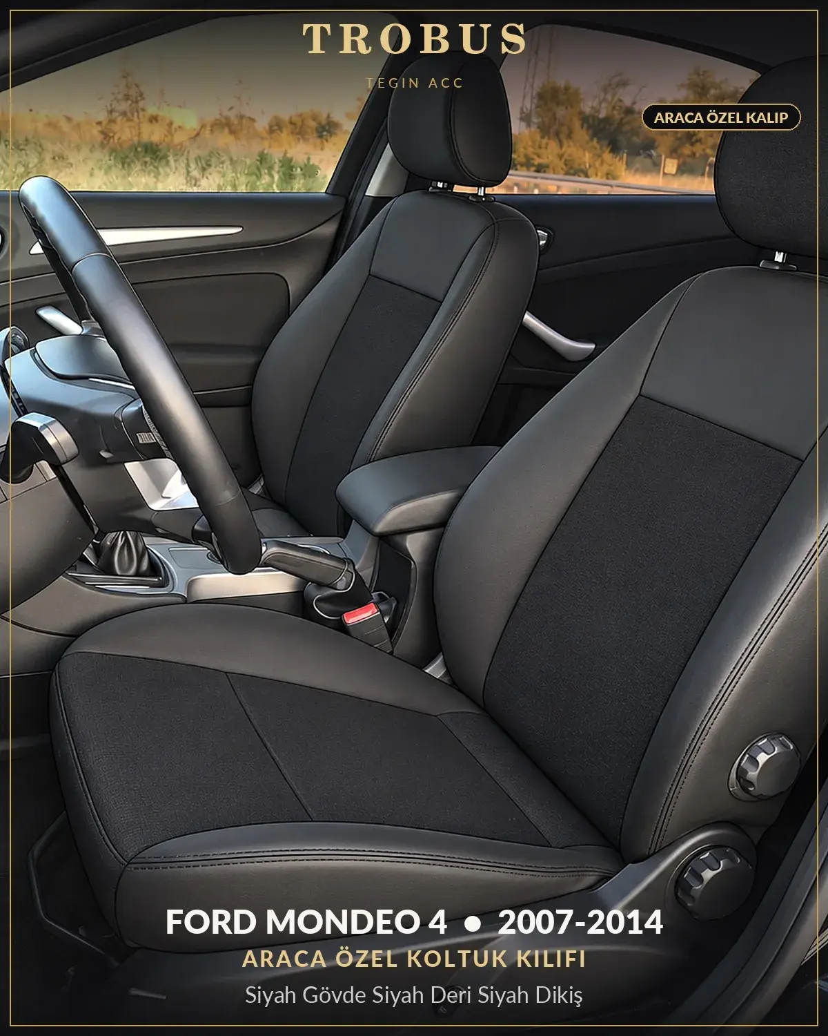 Ford Mondeo 4 2007-2014 Araca Özel Koltuk Kılıfı Siyah Gövde Siyah Deri Siyah Dikiş (1)