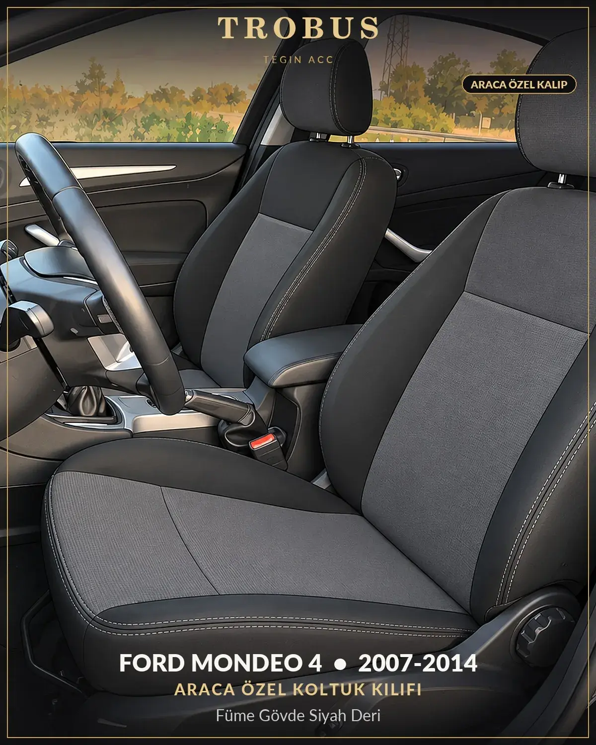 Ford Mondeo 4 2007-2014 Araca Özel Koltuk Kılıfı Füme Gövde Siyah Deri (1)