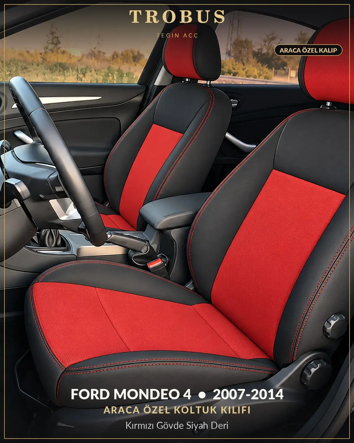 Ford Mondeo 4 2007-2014 Araca Özel Koltuk Kılıfı Kırmızı Gövde Siyah Deri (1)