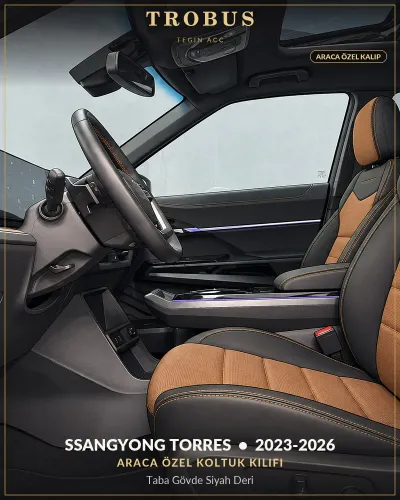 SsangYong Torres 2023-2026 Araca Özel Koltuk Kılıfı Taba Gövde Siyah Deri