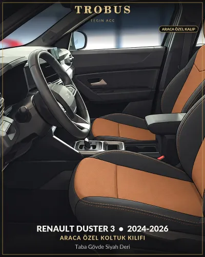 Renault Duster 3 2024-2026 Araca Özel Koltuk Kılıfı Taba Gövde Siyah Deri