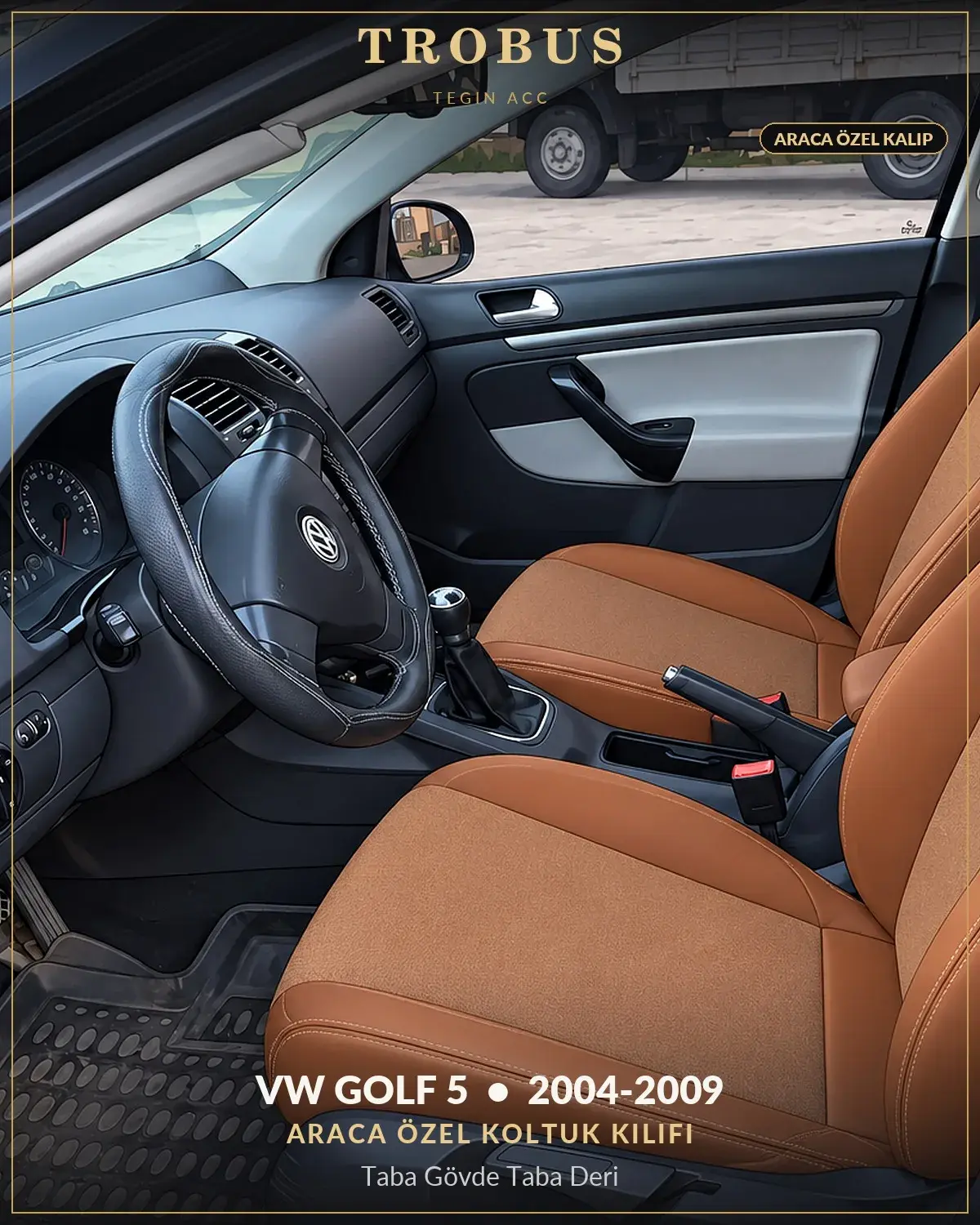 Volkswagen Golf 5 2004-2009 Araca Özel Koltuk Kılıfı Taba Gövde Taba Deri (1)