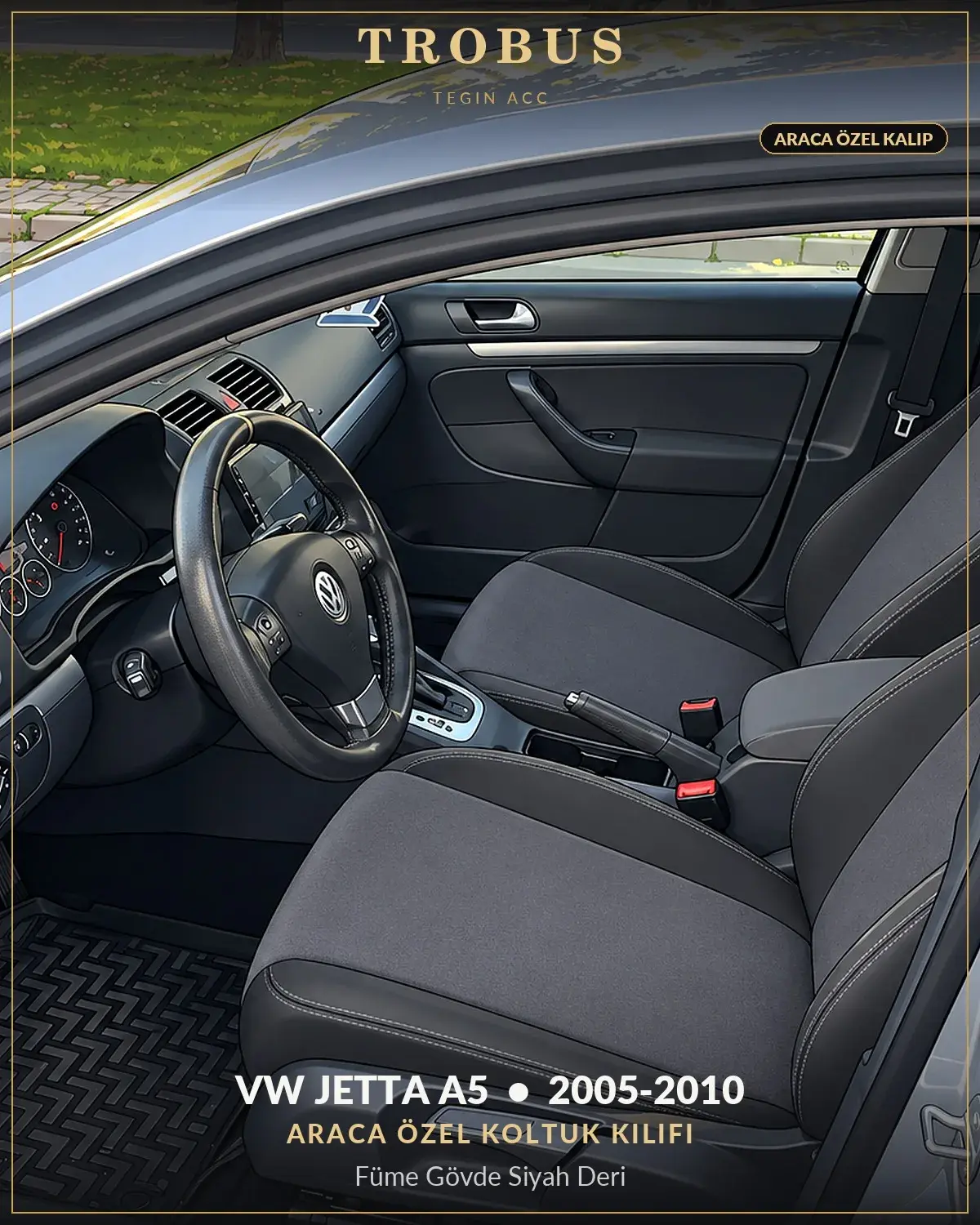Volkswagen Jetta A5 2005-2010 Araca Özel Koltuk Kılıfı Füme Gövde Siyah Deri (1)