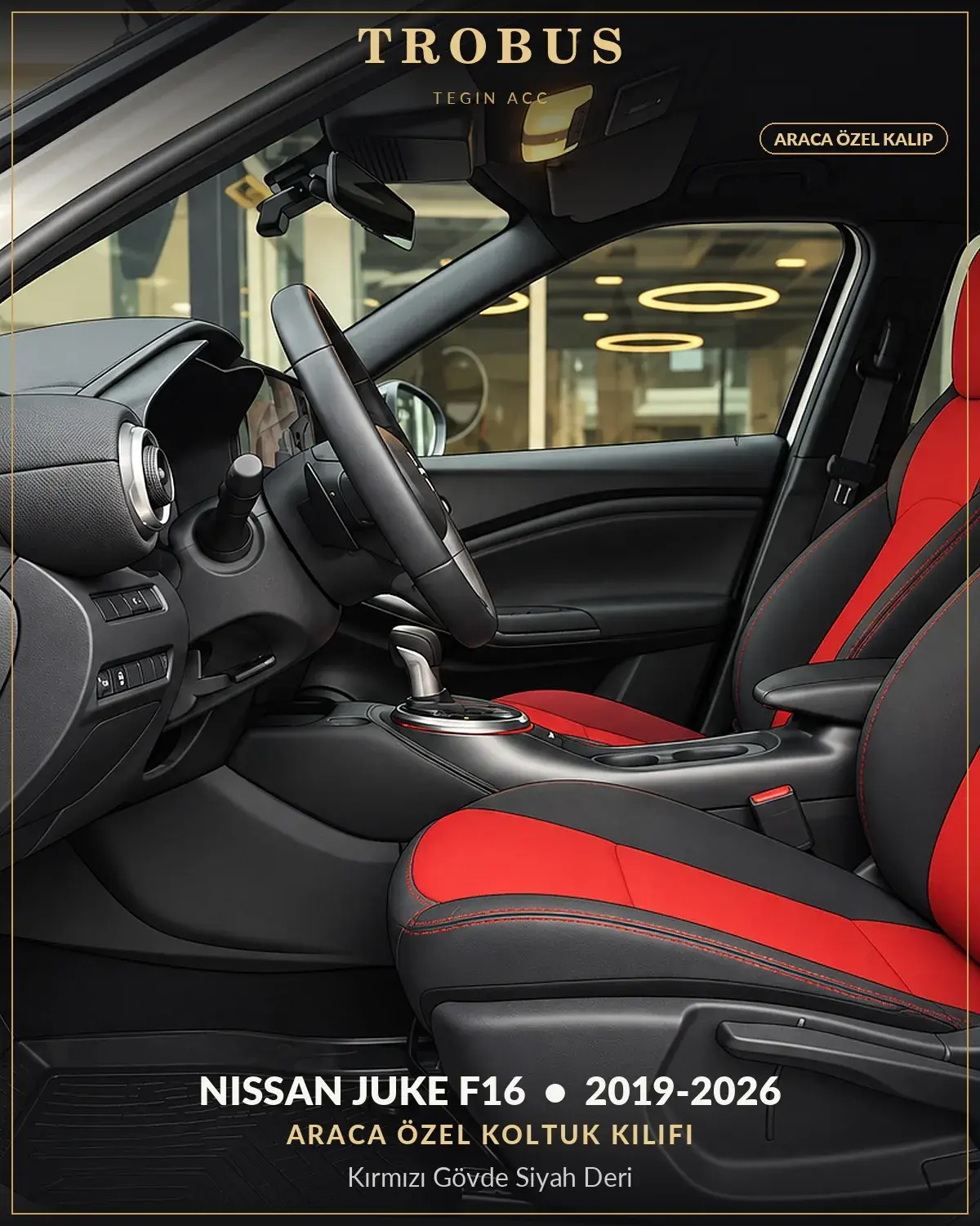 Nissan Juke F16 2019-2026 Araca Özel Koltuk Kılıfı Kırmızı Gövde Siyah Deri (1)