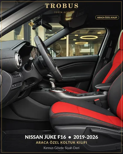 Nissan Juke F16 2019-2026 Araca Özel Koltuk Kılıfı Kırmızı Gövde Siyah Deri