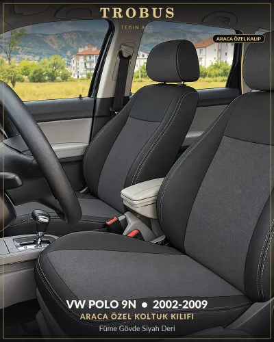 Volkswagen Polo 9N 2002-2009 Araca Özel Koltuk Kılıfı Füme Gövde Siyah Deri