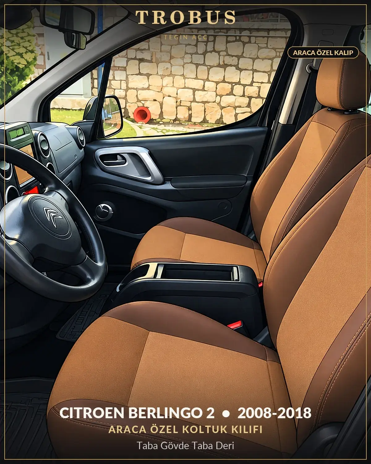 Citroen Berlingo 2 2008-2018 Araca Özel Koltuk Kılıfı Taba Gövde Taba Deri (1)