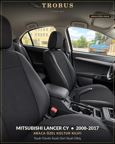 Mitsubishi Lancer CY 2008-2017 Araca Özel Koltuk Kılıfı Siyah Gövde Siyah Deri Siyah Dikiş