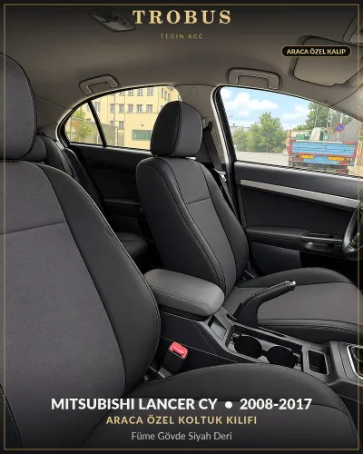 Mitsubishi Lancer CY 2008-2017 Araca Özel Koltuk Kılıfı Füme Gövde Siyah Deri