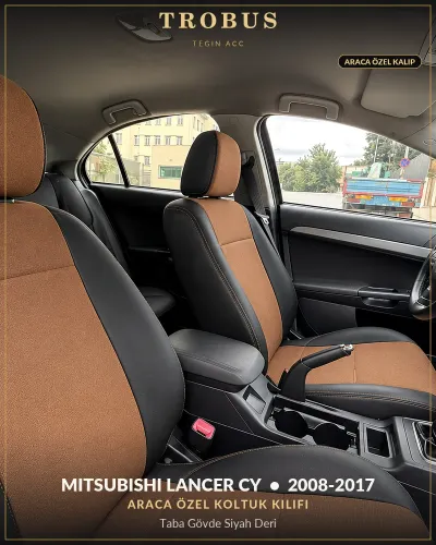 Mitsubishi Lancer CY 2008-2017 Araca Özel Koltuk Kılıfı Taba Gövde Siyah Deri