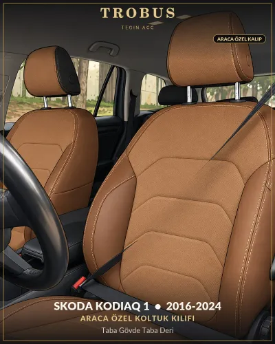 Skoda Kodiaq 1 2016-2024 Araca Özel Koltuk Kılıfı Taba Gövde Taba Deri