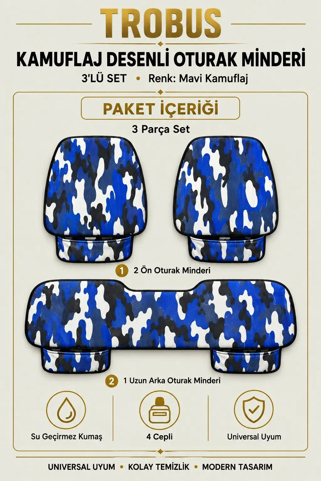 Kamuflaj Cepli Oturak Minderi Mavi