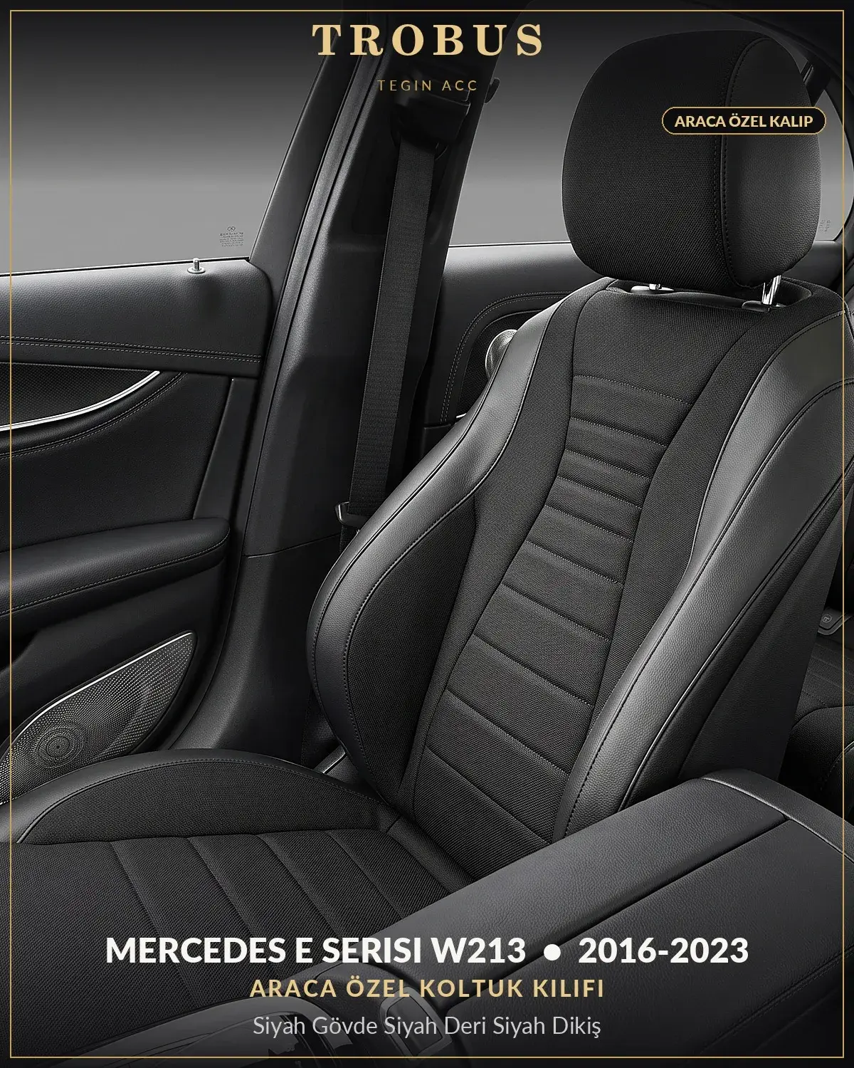 Mercedes E Serisi W213 2016-2023 Araca Özel Koltuk Kılıfı Siyah Gövde Siyah Deri Siyah Dikiş (1)