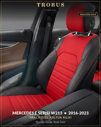 Mercedes E Serisi W213 2016-2023 Araca Özel Koltuk Kılıfı Kırmızı Gövde Siyah Deri