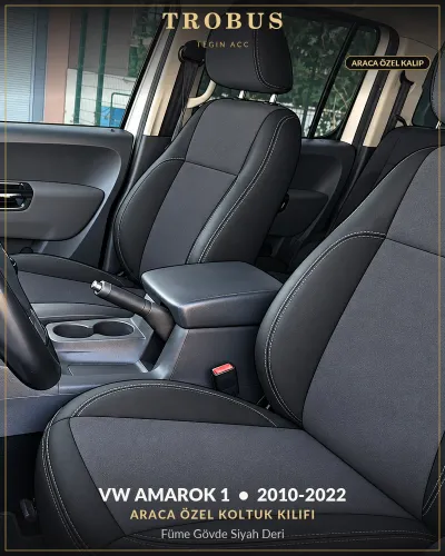 Volkswagen Amarok 1 2010-2022 Araca Özel Koltuk Kılıfı Füme Gövde Siyah Deri