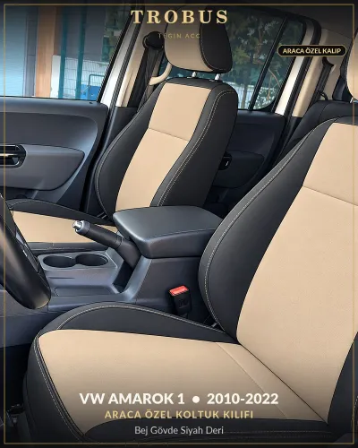 Volkswagen Amarok 1 2010-2022 Araca Özel Koltuk Kılıfı Bej Gövde Siyah Deri