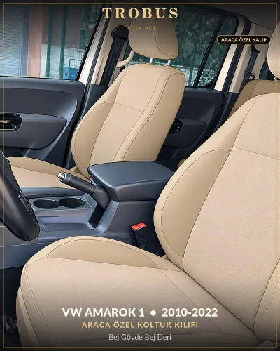 Volkswagen Amarok 1 2010-2022 Araca Özel Koltuk Kılıfı Bej Gövde Bej Deri