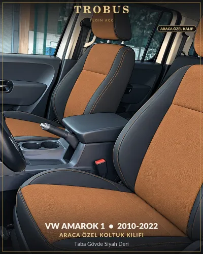 Volkswagen Amarok 1 2010-2022 Araca Özel Koltuk Kılıfı Taba Gövde Siyah Deri