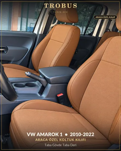 Volkswagen Amarok 1 2010-2022 Araca Özel Koltuk Kılıfı Taba Gövde Taba Deri