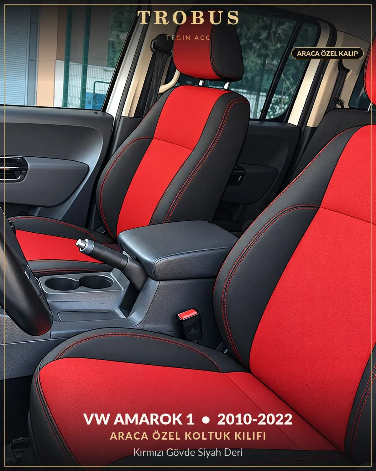 Volkswagen Amarok 1 2010-2022 Araca Özel Koltuk Kılıfı Kırmızı Gövde Siyah Deri (1)