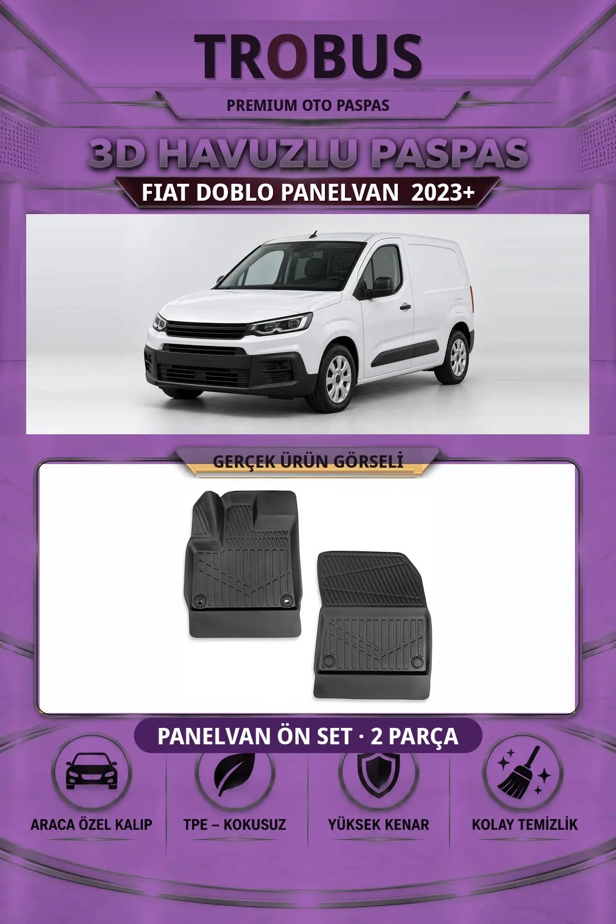 Fiat Doblo Panelvan 2023+ 3D Havuzlu Paspas Ön Set (2 Parça)