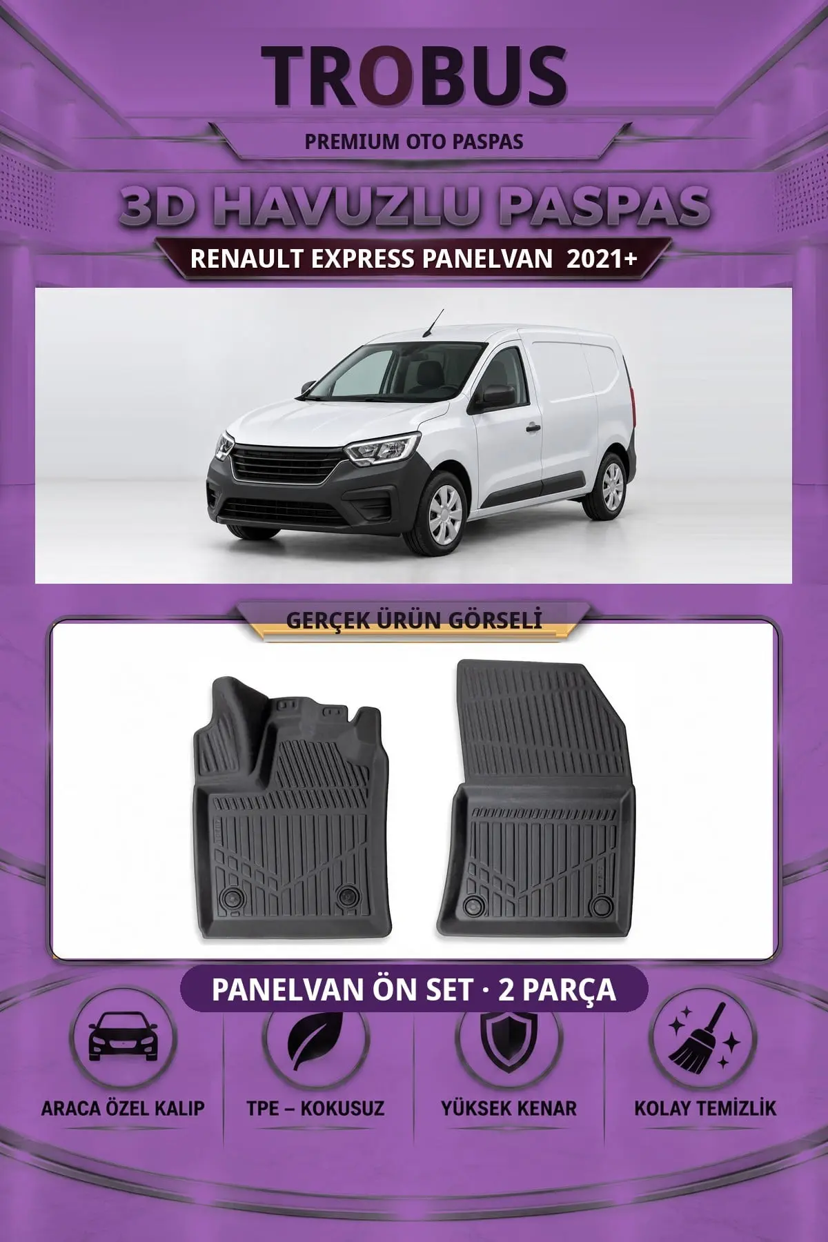 Renault Express Panelvan 2021+ 3D Havuzlu Paspas Ön Set (2 Parça)