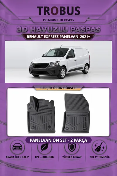 Renault Express Panelvan 2021+ 3D Havuzlu Paspas Ön Set (2 Parça)