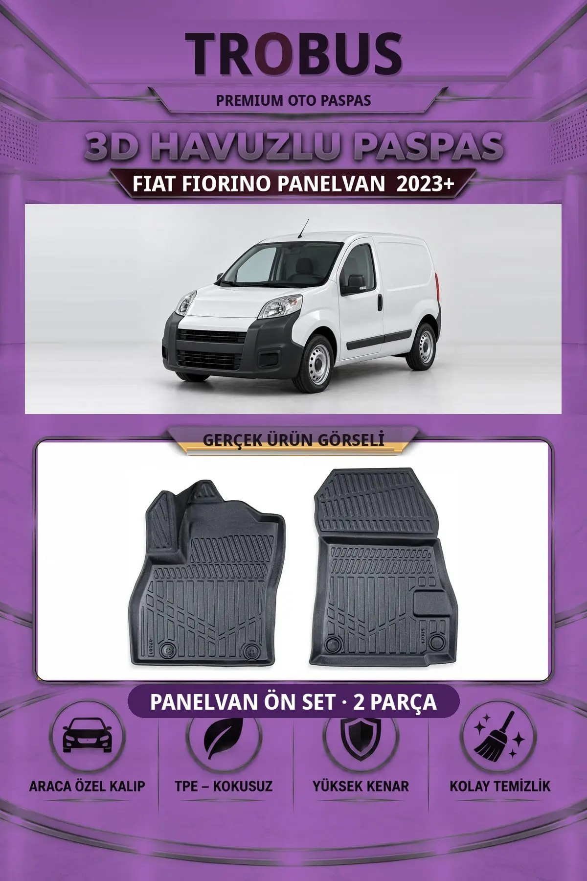 Fiat Fiorino Panelvan 2023+ 3D Havuzlu Paspas Ön Set (2 Parça)