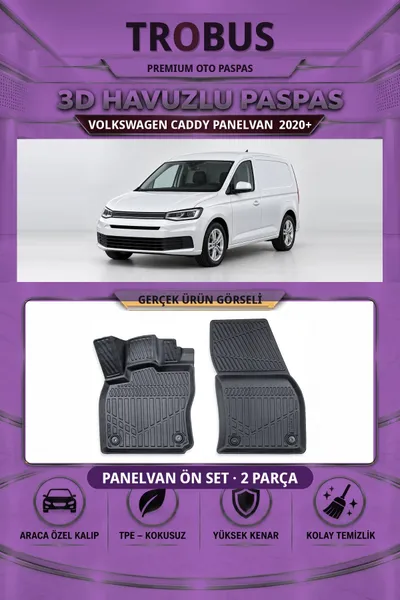 Volkswagen Caddy Panelvan 2020+ 3D Havuzlu Paspas Ön Set (2 Parça)