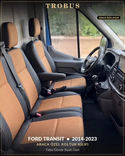 Ford Transit 2014-2023 Araca Özel Koltuk Kılıfı Taba Gövde Siyah Deri