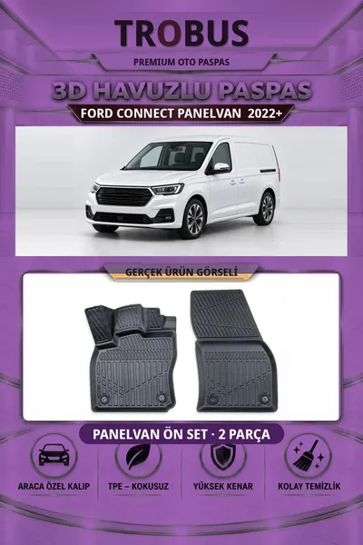 Ford Connect Panelvan 2022+ 3D Havuzlu Paspas Ön Set (2 Parça)