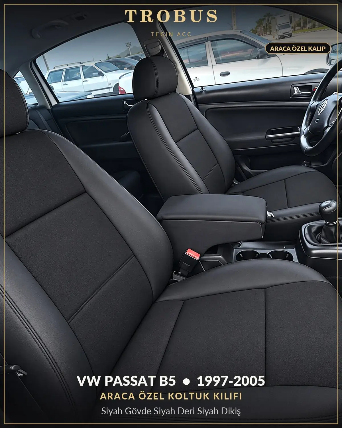 Volkswagen Passat B5 1997-2005 Araca Özel Koltuk Kılıfı Siyah Gövde Siyah Deri Siyah Dikiş (1)