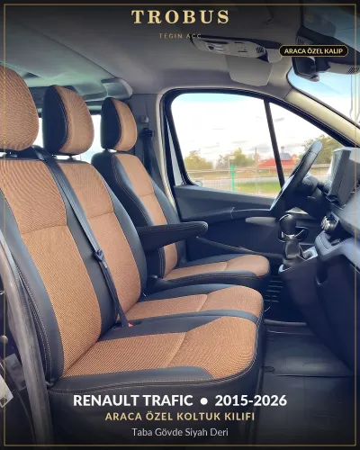 Renault Trafic 2015-2026 Araca Özel Koltuk Kılıfı Taba Gövde Siyah Deri