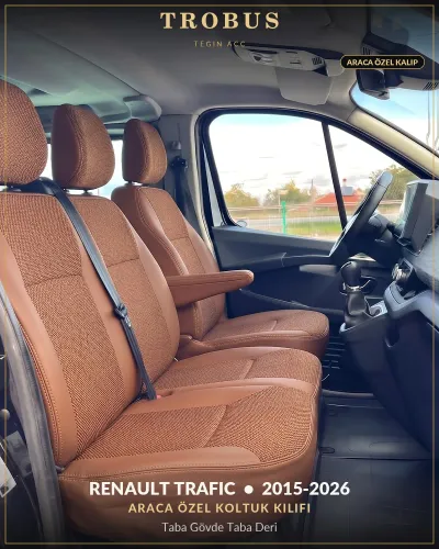 Renault Trafic 2015-2026 Araca Özel Koltuk Kılıfı Taba Gövde Taba Deri