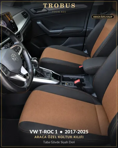 Volkswagen T-Roc 1 2017-2025 Araca Özel Koltuk Kılıfı Taba Gövde Siyah Deri