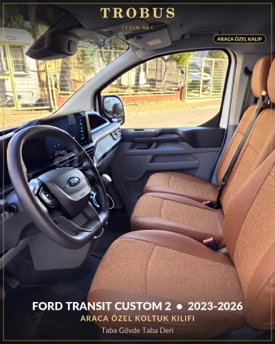 Ford Transit Custom 2 2023-2026 Araca Özel Koltuk Kılıfı Taba Gövde Taba Deri