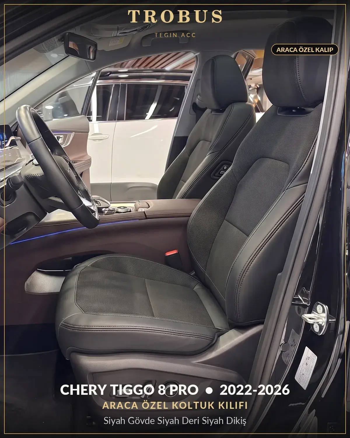 Chery Tiggo 8 Pro 2022-2026 Araca Özel Koltuk Kılıfı Siyah Gövde Siyah Deri Siyah Dikiş (1)