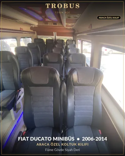Fiat Ducato 2006-2014 Minibüs Araca Özel Koltuk Kılıfı Füme Gövde Siyah Deri