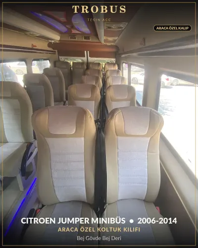 Citroen Jumper 2006-2014 Minibüs Araca Özel Koltuk Kılıfı Bej Gövde Bej Deri