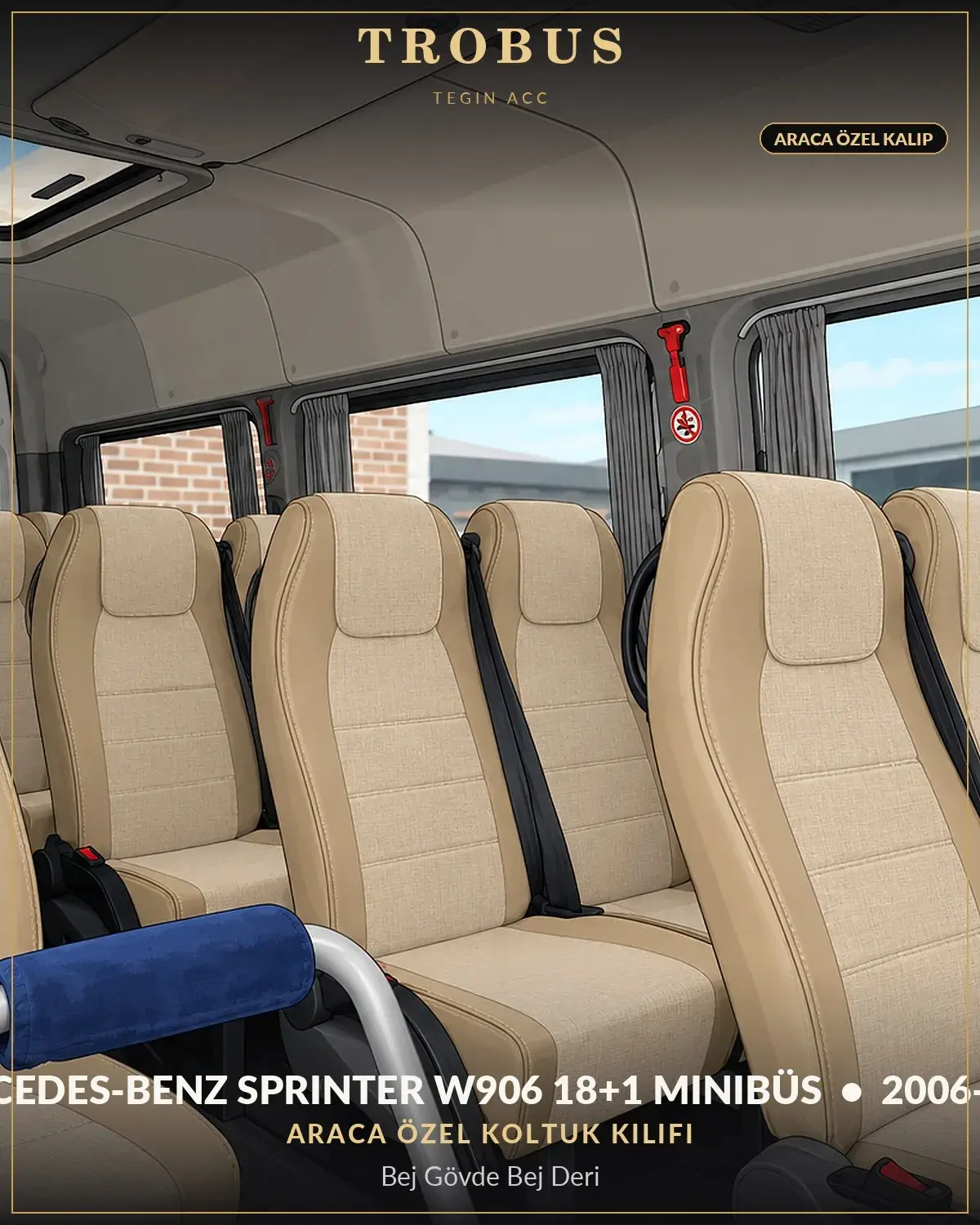 Mercedes-Benz Sprinter W906 2006-2018 18+1 Minibüs Araca Özel Koltuk Kılıfı Bej Gövde Bej Deri (1)